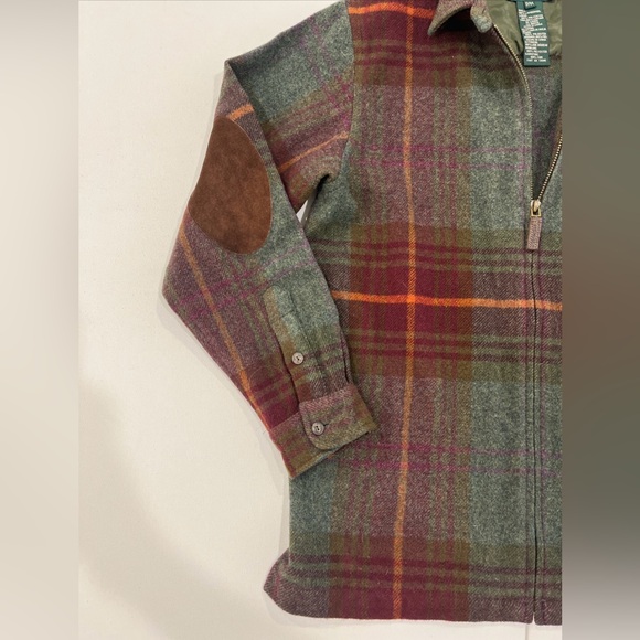 Vintage Lauren Ralph Lauren Petite Tweed Tartan Lamb Wool Leather Elbow Womens M - Picture 2 of 14